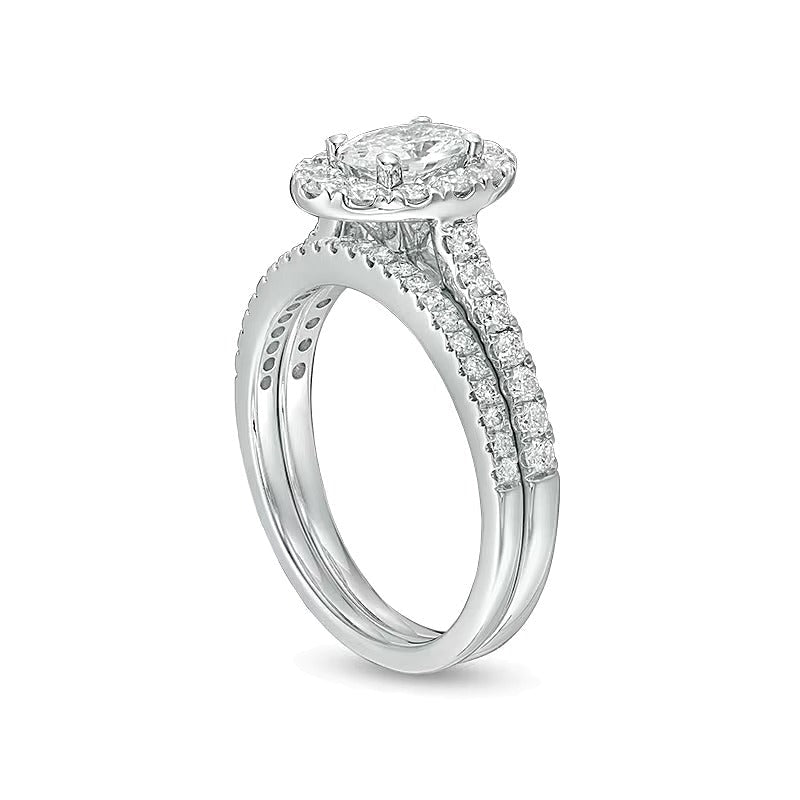 1.5 CT. Gesamtgewicht Braut-Set mit ovalem Diamant-Rahmen, verlötet, in 14K Weißgold