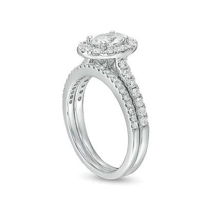 1.5 CT. Gesamtgewicht Braut-Set mit ovalem Diamant-Rahmen, verlötet, in 14K Weißgold