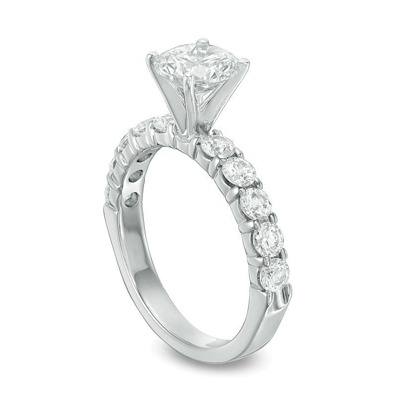 Solitär-Verlobungsring mit seitlichem Besatz und runden Diamanten, 2.0 ct. Gesamtgewicht, in 14K Weißgold