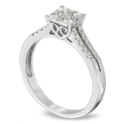 0.5 ct. Gesamtgewicht Diamant Verlobungsring mit quadratischem Cluster in 14K Weißgold