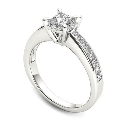 Verlobungsring mit Diamanten im Princess-Schliff 1.0 ct. Gesamtgewicht, Halo, in 14K Weißgold