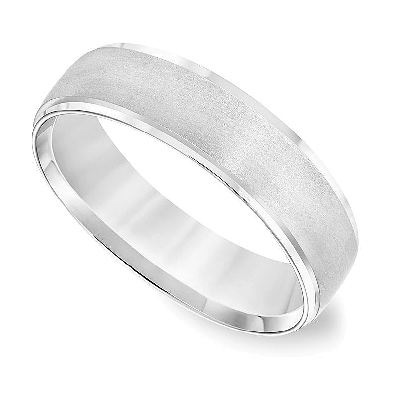 6,0 mm Ehering mit Komfortschliff und gebürstetem Finish in 14K Weißgold