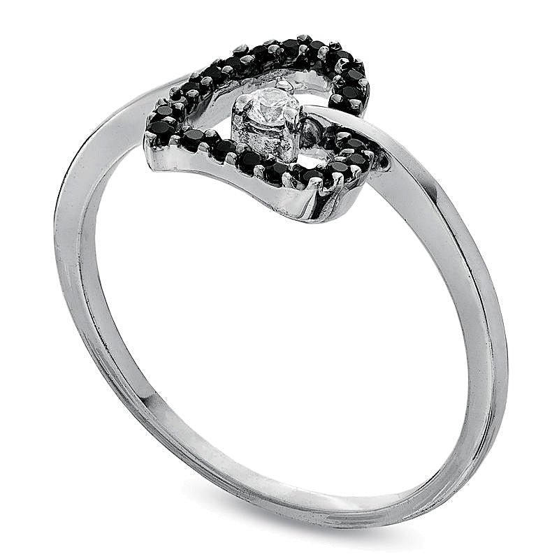Freundschaftsring mit behandelten schwarzen und weißen Diamanten im Herz-Design, 0.1 CT. Gesamtgewicht, in 10K Weißgold