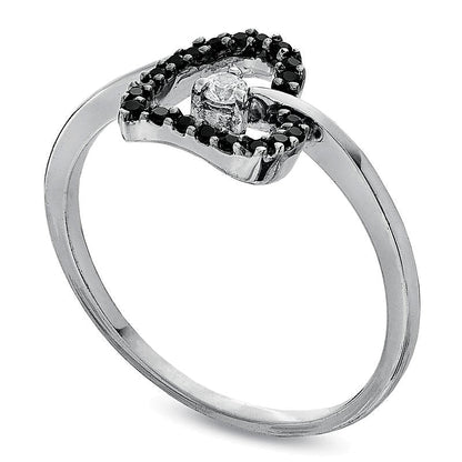 Freundschaftsring mit behandelten schwarzen und weißen Diamanten im Herz-Design, 0.1 CT. Gesamtgewicht, in 10K Weißgold