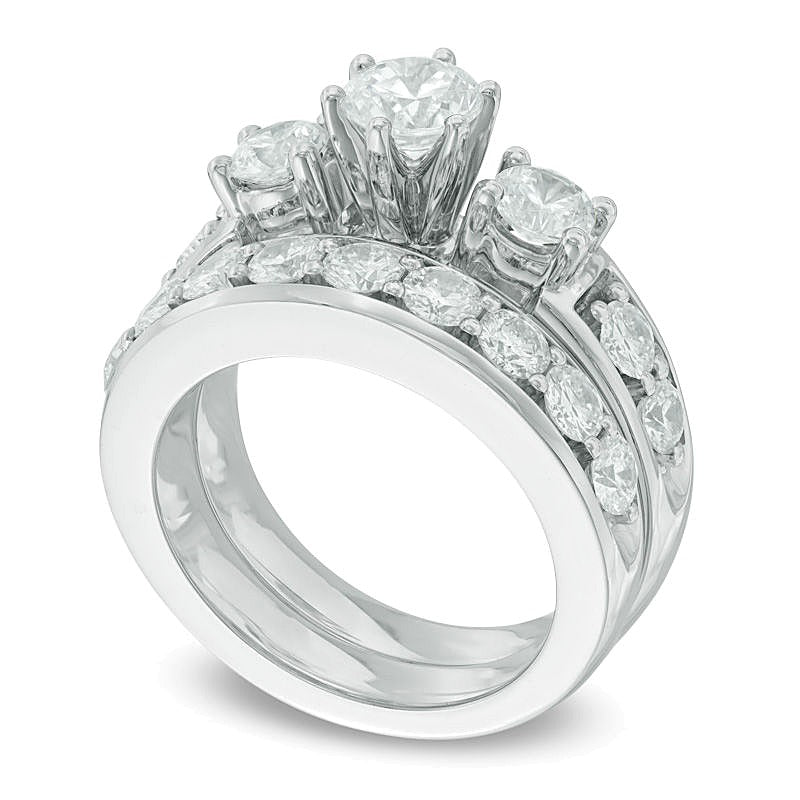 Brautset mit Diamanten 2.75 ct. Gesamtgewicht, rund, in 14K Weißgold