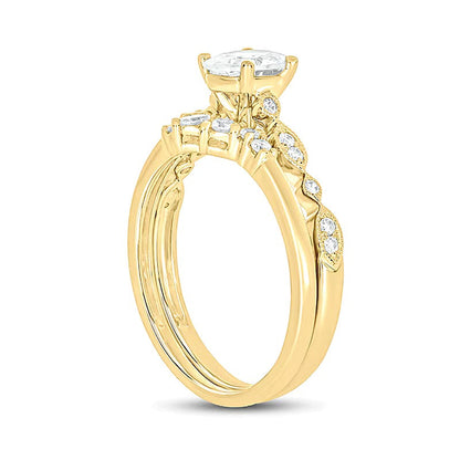 0,75 ct. Gesamtgewicht Brautset mit Diamanten in Oval- und Rundschliff in 14K Gelbgold (I/I2)