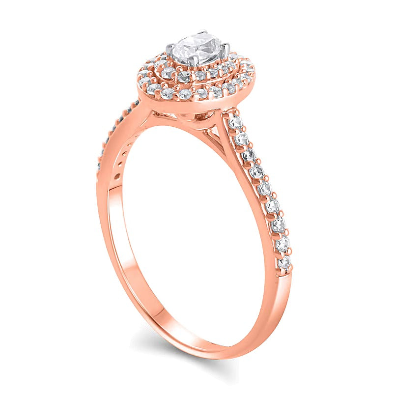 0,5 ct. Gesamtgewicht Verlobungsring mit ovalem Diamant und doppeltem Halo in 10K Roségold