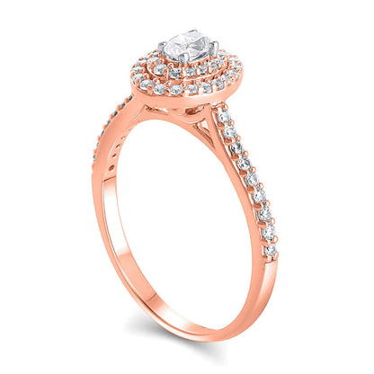 0,5 ct. Gesamtgewicht Verlobungsring mit ovalem Diamant und doppeltem Halo in 10K Roségold