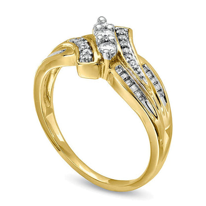 Dreistein-Bypass-Ring 0,33 ct. Gesamtgewicht Diamant in 10K Gelbgold