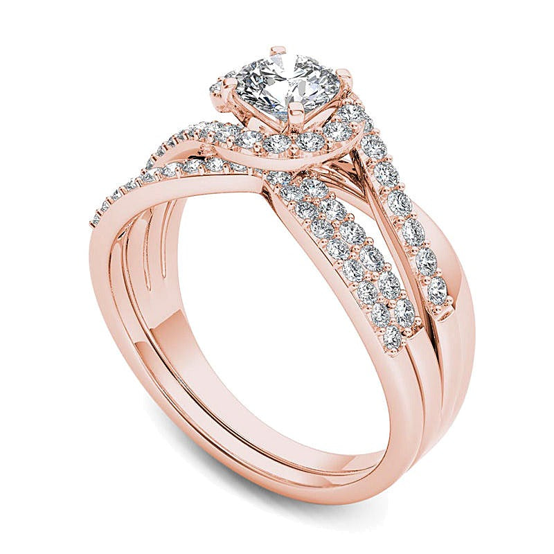 1.0 ct. Gesamtgewicht Diamant Bypass Brautset aus 14K Roségold