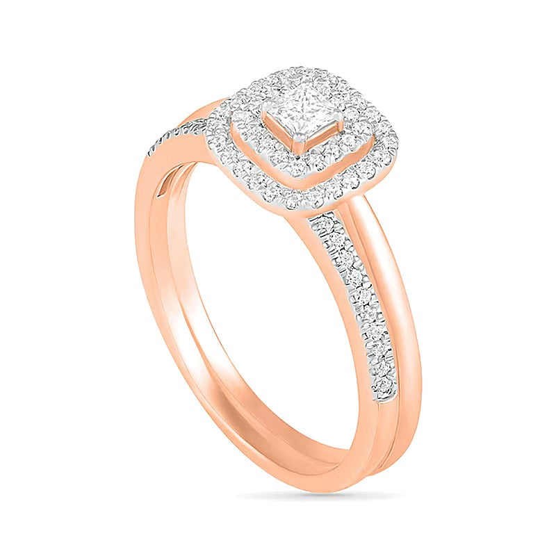 Braut-Set mit Diamanten im Princess-, Rund- und Kissenschliff, 0.38 ct. Gesamtgewicht, in 10K Roségold