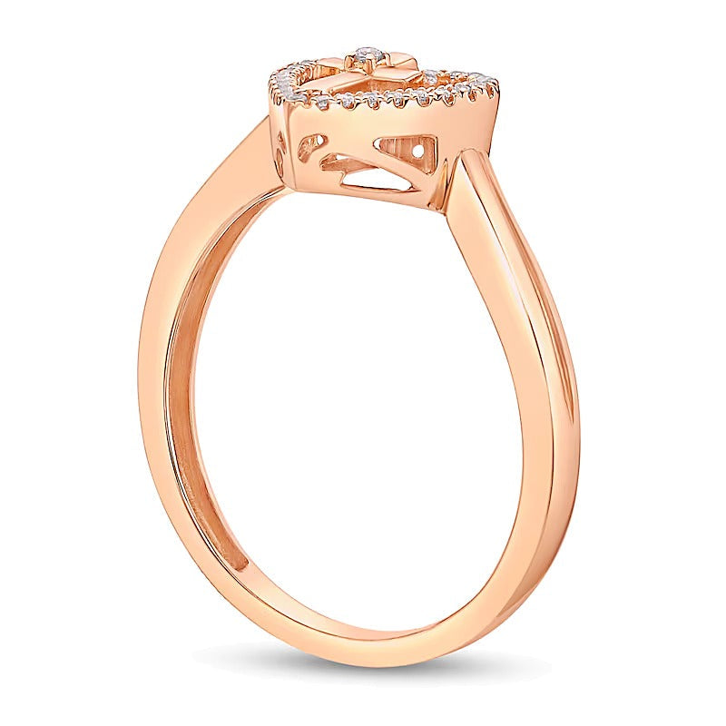 Diamant-Ring Herz mit Kreuz im Bypass-Design 0.07 ct. Gesamtgewicht in 18K Roségold auf Sterlingsilber