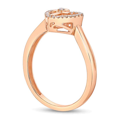 Diamant-Ring Herz mit Kreuz im Bypass-Design 0.07 ct. Gesamtgewicht in 18K Roségold auf Sterlingsilber