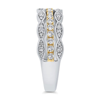 0.38 ct. Gesamtgewicht Fashion-Ring mit runden und Marquise-Diamanten, dreireihig gestapelt, in 10K Gold zweifarbig