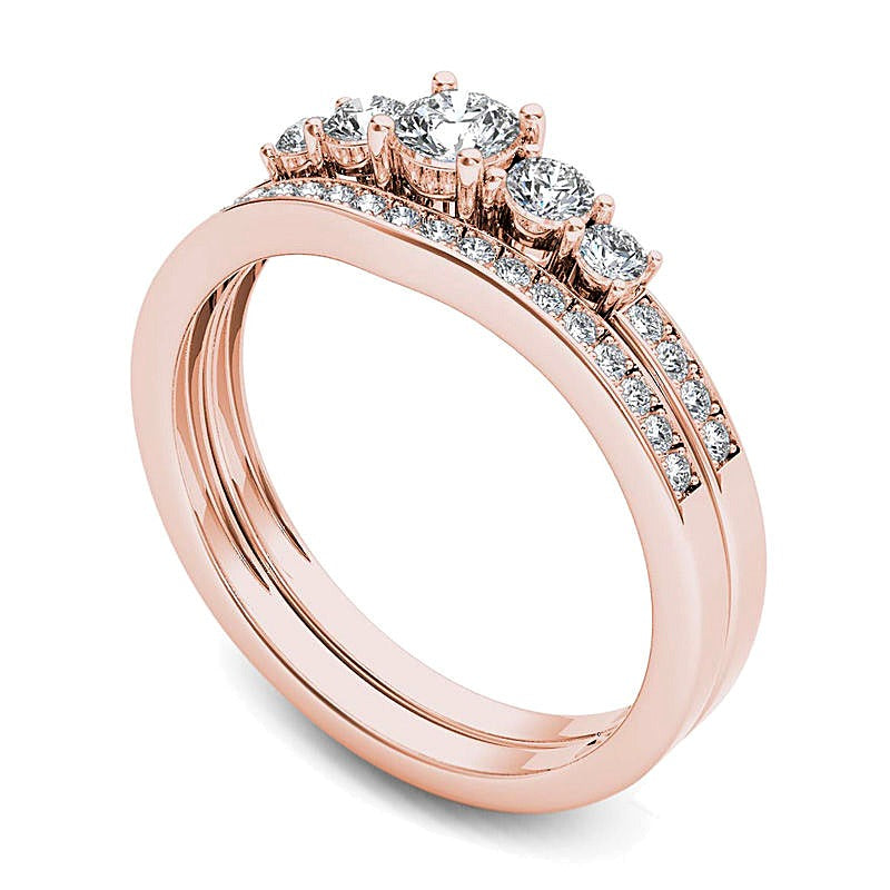 0,5 ct. Gesamtgewicht Diamant Dreistein Brautset in 14K Roségold