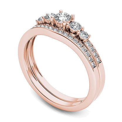 0,5 ct. Gesamtgewicht Diamant Dreistein Brautset in 14K Roségold