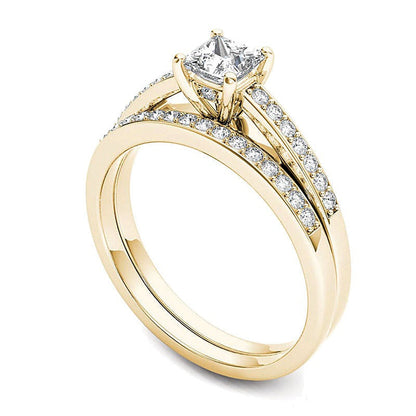 0,63 ct. Gesamtgewicht Braut-Set mit Diamanten im Princess- und Rundschliff in 14K Gelbgold