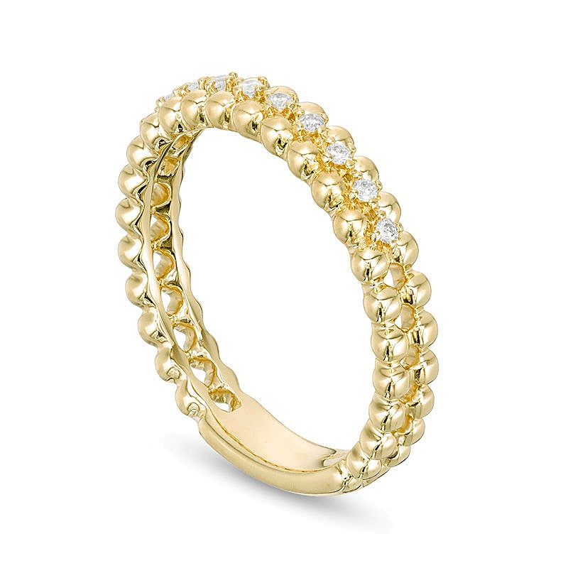 0.07 ct. Gesamtgewicht Memoire-Ring mit Diamanten und Perlrand-Detail in 10K Gelbgold