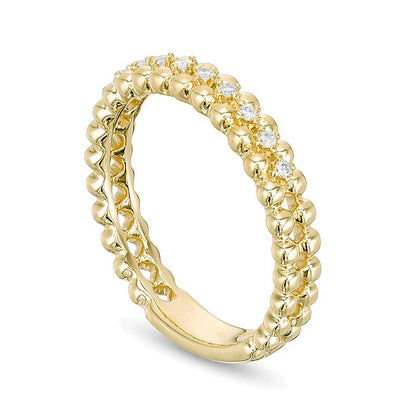 0.07 ct. Gesamtgewicht Memoire-Ring mit Diamanten und Perlrand-Detail in 10K Gelbgold