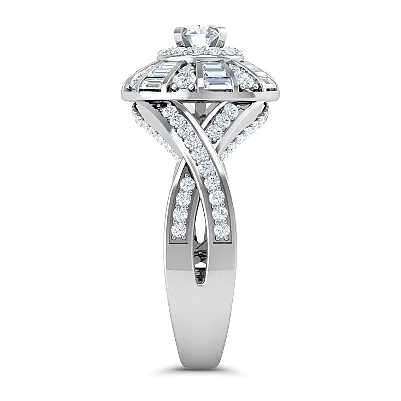 Fashion-Ring 1.0 ct. Gesamtgewicht mit weißen Diamanten im Rund- und Baguette-Schliff in 10K Weißgold für Damen