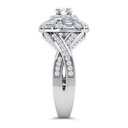Fashion-Ring 1.0 ct. Gesamtgewicht mit weißen Diamanten im Rund- und Baguette-Schliff in 10K Weißgold für Damen