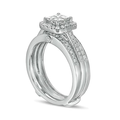0.75 ct. Gesamtgewicht Brautset im Vintage-Stil mit Diamanten im Princess- und Rundschliff und quadratischem Rahmen in 10K Weißgold