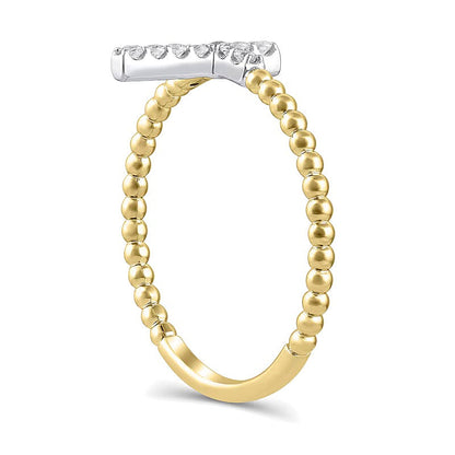 Fashion-Ring mit Diamant-Kreuz und Perlschiene 0.1 ct. Gesamtgewicht in 10K Gelbgold