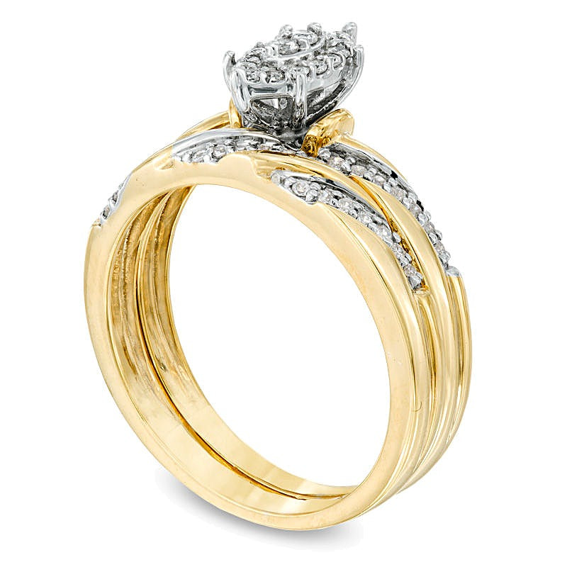 Braut-Set mit Diamanten im Marquise- und Rundschliff 0,25 ct. Gesamtgewicht in 10K Gelbgold