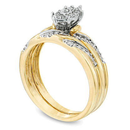 Braut-Set mit Diamanten im Marquise- und Rundschliff 0,25 ct. Gesamtgewicht in 10K Gelbgold