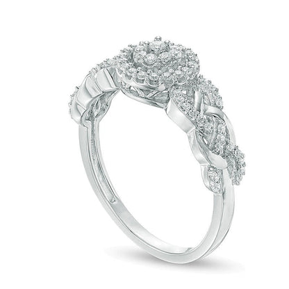 0.25 ct. Gesamtgewicht Freundschaftsring mit weißen Diamanten im Rundschliff und keltischem Geflecht in 10K Weißgold