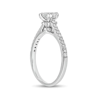 0.75 ct. Gesamtgewicht Solitär mit seitlichem Besatz Verlobungsring mit Diamanten in tropfenförmigem und rundem Schliff in 14K Weißgold (I/I2)