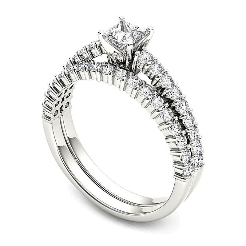 1.0 CT. Gesamtgewicht Diamant-Brautset im Princess-Schliff in 14K Weißgold