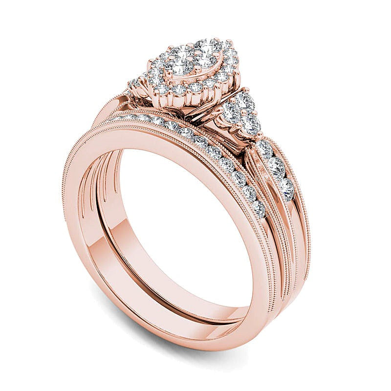 0.5 ct. Gesamtgewicht Komposit-Diamant-Brautset mit Marquise und rundem Besatz aus 14K Roségold