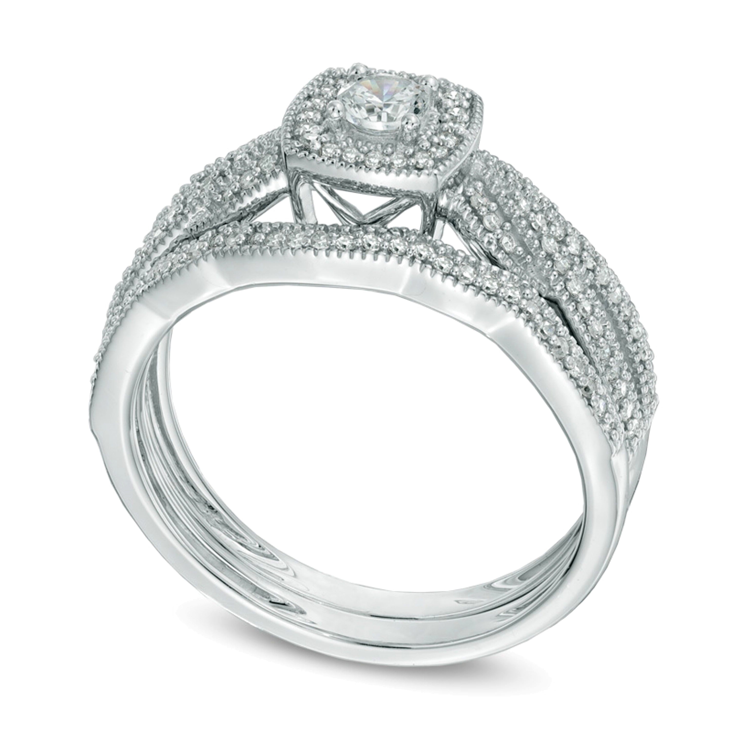 0.38 ct. Gesamtgewicht Diamant Brautset im Vintage-Stil mit geflochtenem Rahmen in 10K Weißgold