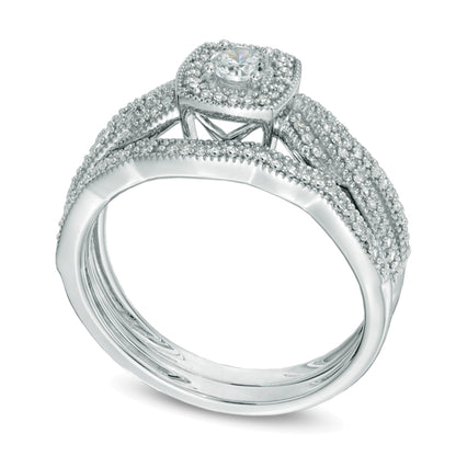 0.38 ct. Gesamtgewicht Diamant Brautset im Vintage-Stil mit geflochtenem Rahmen in 10K Weißgold