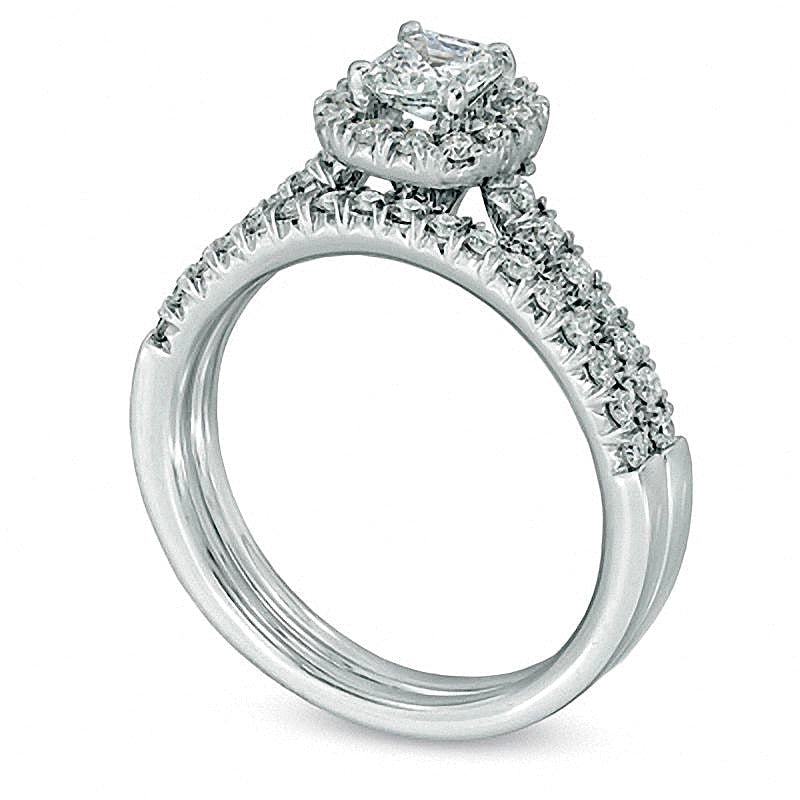 Braut-Set mit Diamanten im Kissenschliff und rund, 1.0 CT. Gesamtgewicht, 14K Weißgold