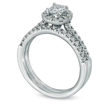 Braut-Set mit Diamanten im Kissenschliff und rund, 1.0 CT. Gesamtgewicht, 14K Weißgold