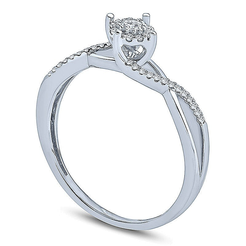 0.17 ct. Gesamtgewicht Diamant Freundschaftsring mit Rahmen und Bypass-Twist aus rhodiniertem Sterlingsilber