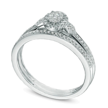 0.2 ct. Gesamtgewicht Brautset mit Diamanten in Tropfen- und rundem Schliff in 10K Weißgold