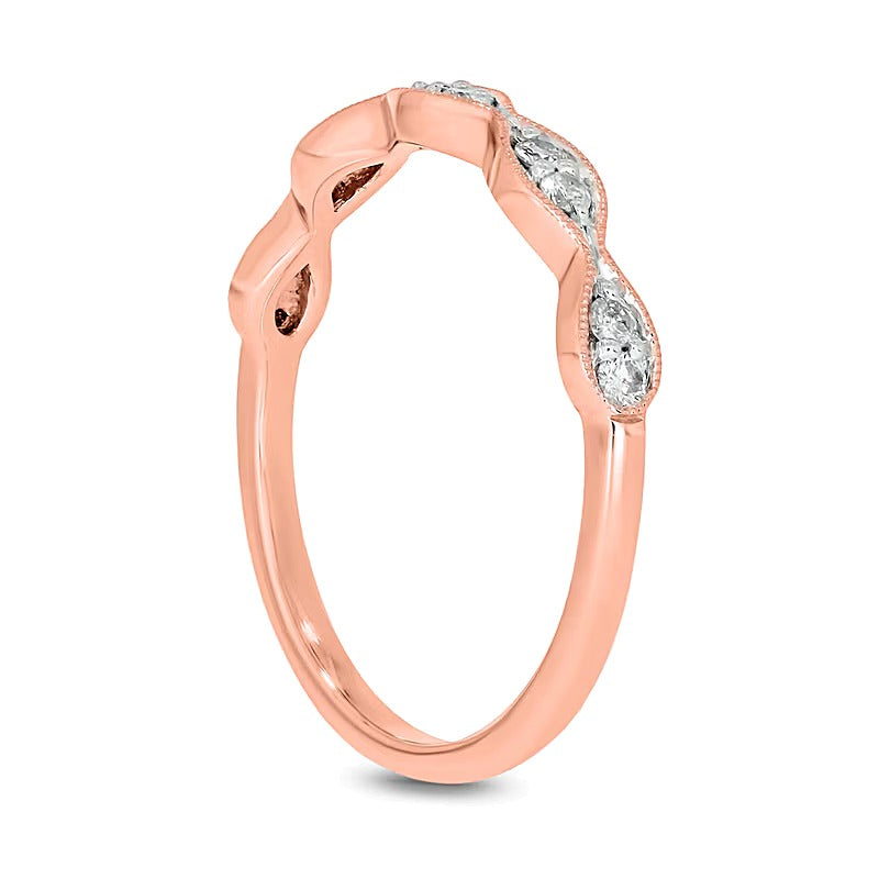 0.17 ct. Gesamtgewicht Ring mit Diamanten im Marquise-Schliff im Vintage-Stil, stapelbar, in 10K Roségold