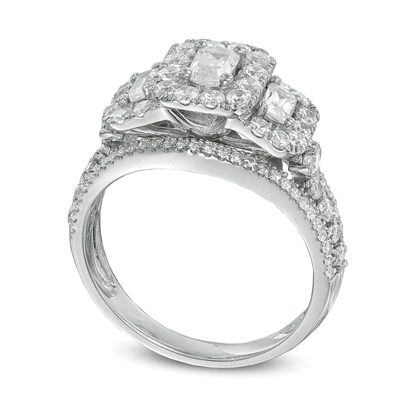 1.5 CT. Gesamtgewicht Dreistein-Ring mit Diamanten im Smaragdschliff in 14K Weißgold