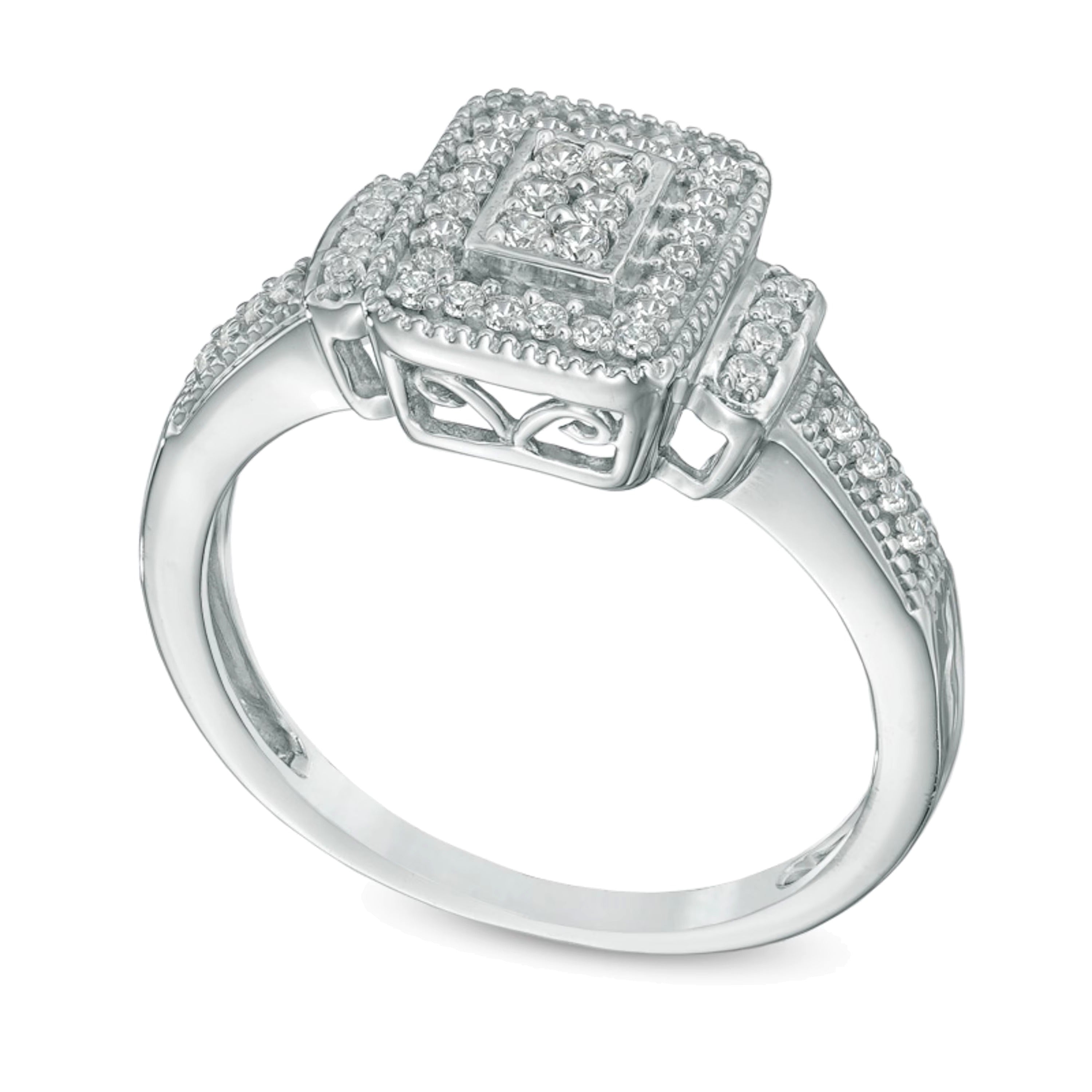 0.25 CT. Gesamtgewicht Multi-Diamant Ring mit rechteckigem Rahmen in 10K Weißgold