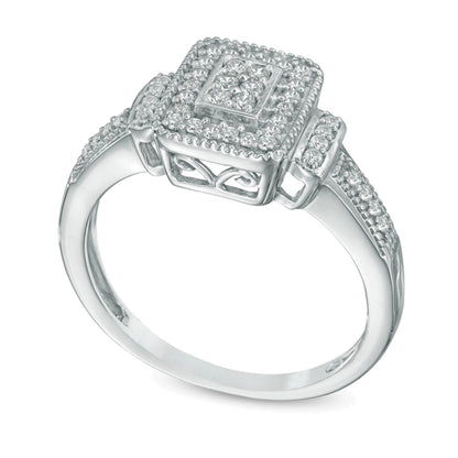 0.25 CT. Gesamtgewicht Multi-Diamant Ring mit rechteckigem Rahmen in 10K Weißgold