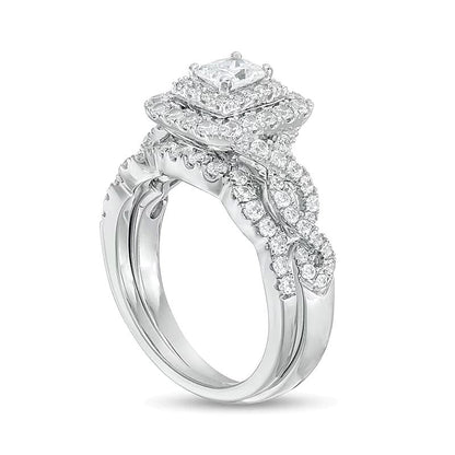 Braut-Set mit Diamanten im Radiant- und Rundschliff 1.5 CT. Gesamtgewicht in 14K Weißgold (I/I1)