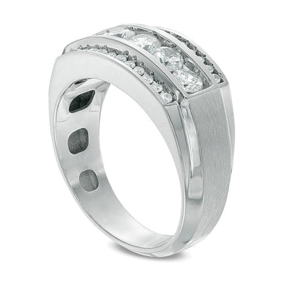 Diamant-Ring dreireihig mit Komfortschliff 1.25 ct. Gesamtgewicht in 10K Weißgold