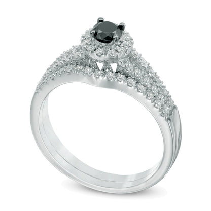 0,5 ct. Gesamtgewicht Brautset mit behandelten schwarzen und weißen Diamanten und geteiltem Schaft in 10K Weißgold