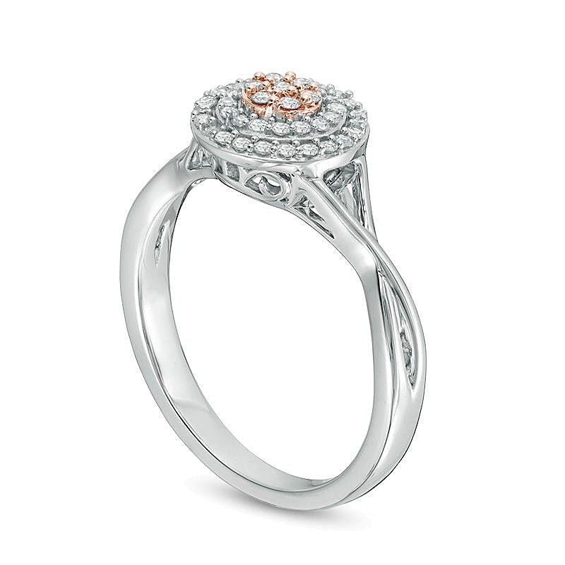 0.25 ct. Gesamtgewicht Komposit-Ring mit rosa und weißen Diamanten und doppeltem Twist-Rahmen in 10K Bicolor-Gold