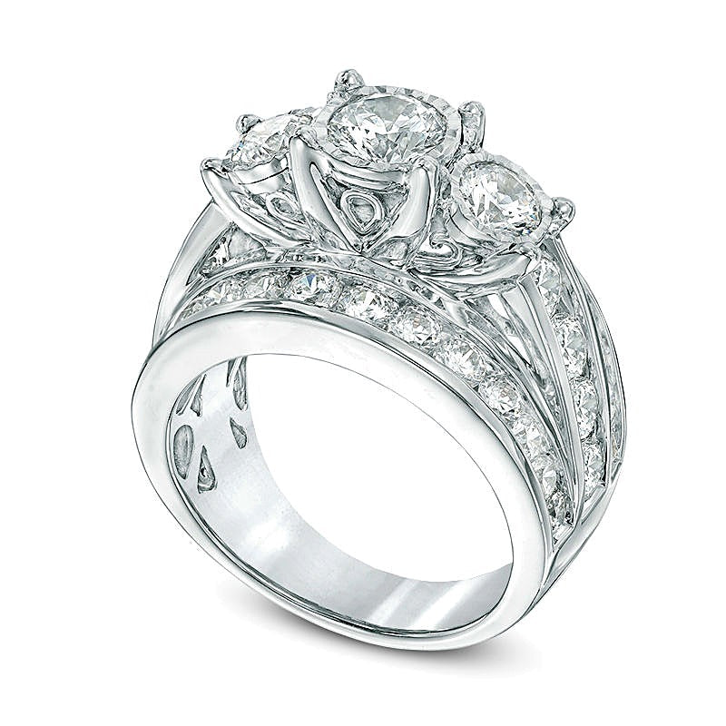 4.0 ct. Gesamtgewicht Dreistein-Ring mit weißen Diamanten in 14K Weißgold für Damen