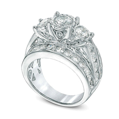 4.0 ct. Gesamtgewicht Dreistein-Ring mit weißen Diamanten in 14K Weißgold für Damen