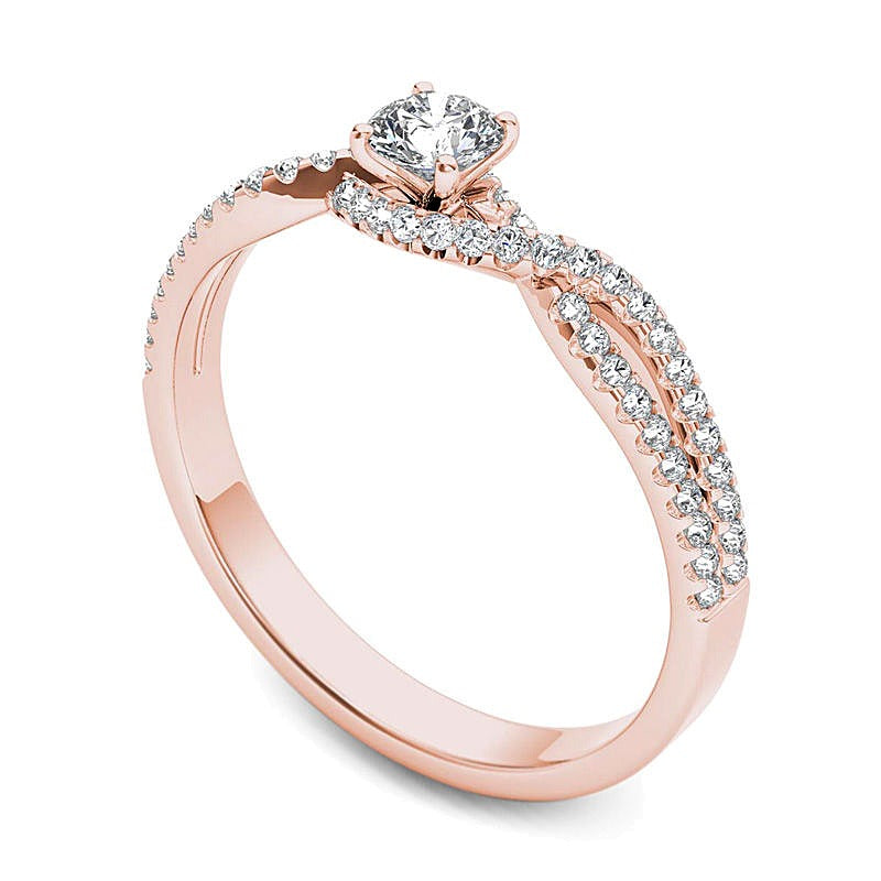 0.38 ct. Gesamtgewicht Diamant Solitär mit seitlichem Besatz Verlobungsring in 14K Roségold